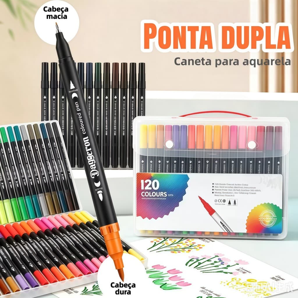 Kit 24/48/60/80 Cores Caneta 2 em 1 – Ponta Brush para Lettering + Ponta Fina, Uso Duplo para Desenho e Colorir