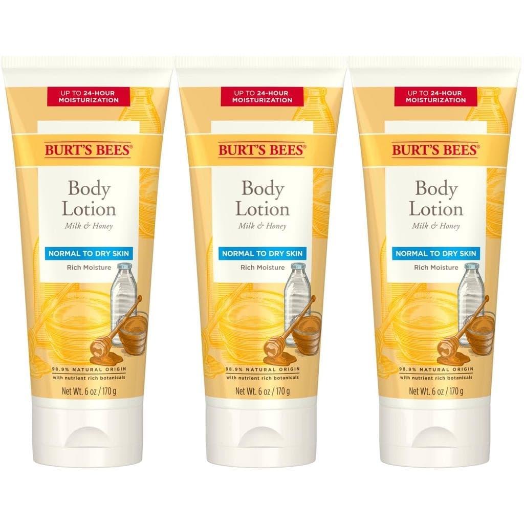 Burt's Bees, Loção Corporal com Leite e Mel, Loção Hidratante para Pele Normal a Seca, 98,6% de Origem Natural, Frasco d