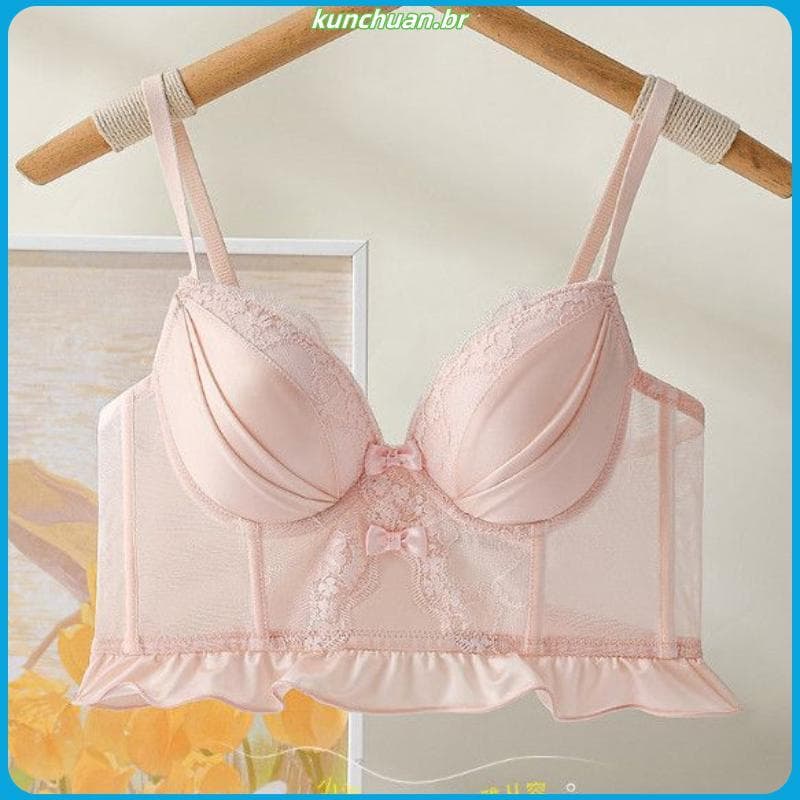 Novo estilo francês puro desejo cetim roupa interior feminina seios pequenos reunir fino sem anel de aço suporte superio