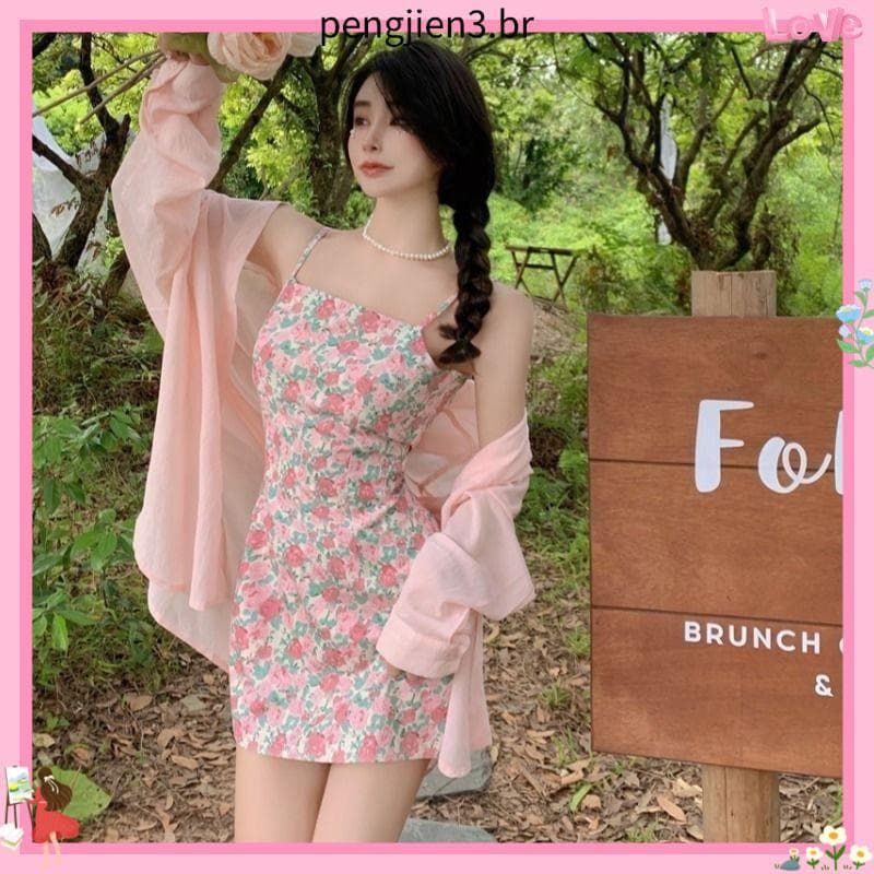 Pequeno fresco doce bonito estilingue vestido Floral 2026 verão novo estilo Design sentido mais magro olhar All-Match sa