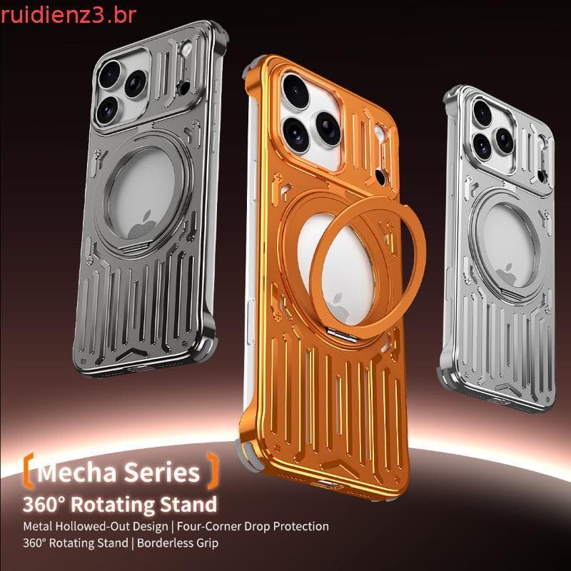 360 ° Suporte Giratório Magnético Malha De Metal Caso De Telefone Para iPhone 17 Pro Max 16 15 Dissipação De Calor Capa