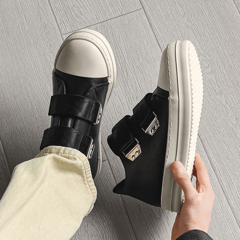 R RO Velcro aumentando tênis de sola grossa masculino dedo do pé grande Debi Commuter sapatos casuais versão nicho espor