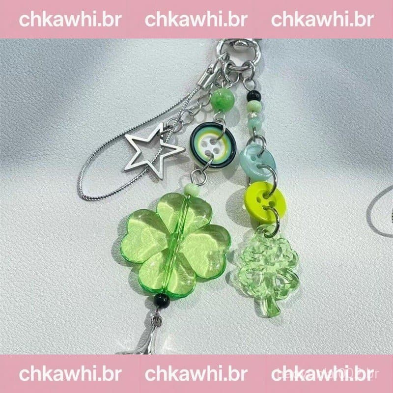 Verde Sorte Trevo De Quatro Folhas Chaveiro Pingente Frisado Telefone Corrente Saco Charme Mochila Decoração Casal Acess
