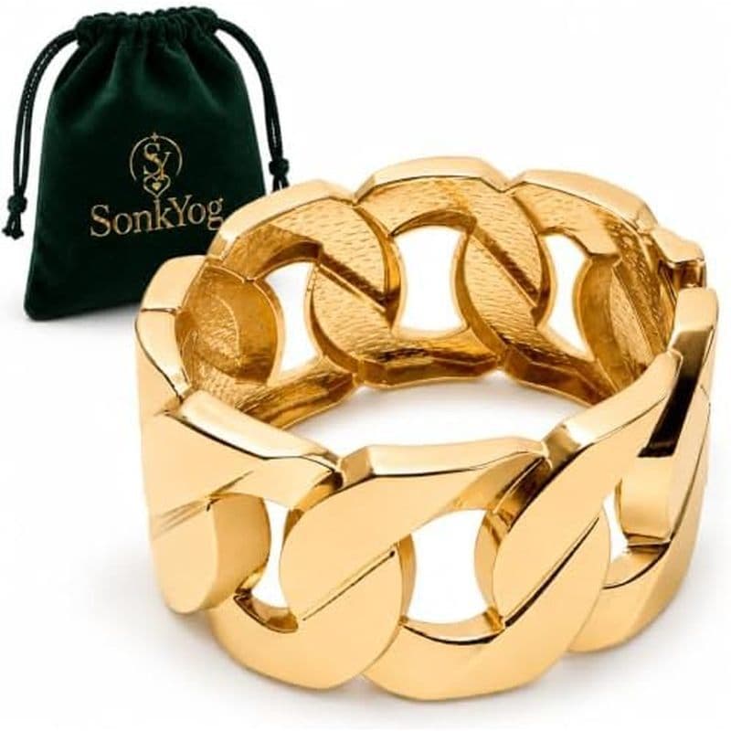 Pulseira Robusta De Punho Dourado Para Mulheres , Larga