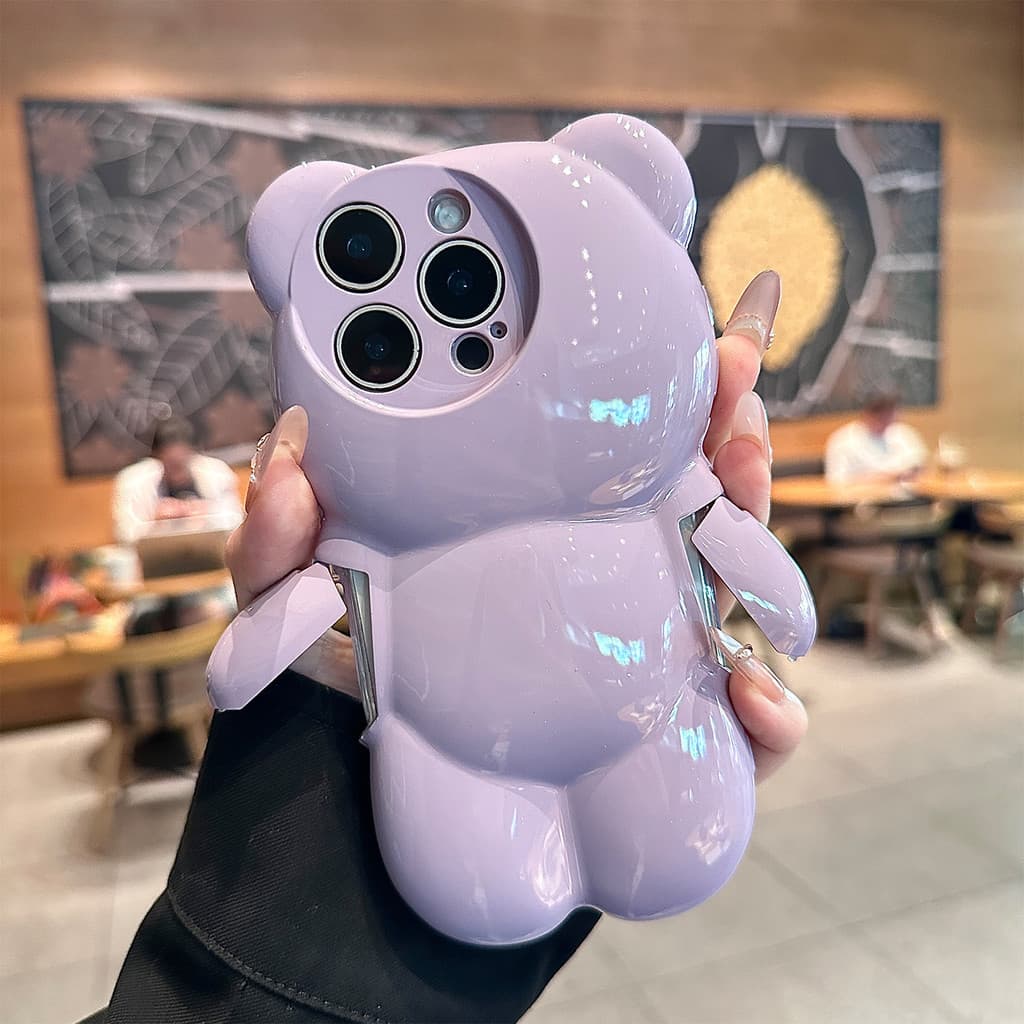 Bonito Doce Cor Caso De Silicone Macio Para iPhone 16 17 Pro Max 15 14 13 3D Forma De Urso Anti-Queda Capa Protetora Mod