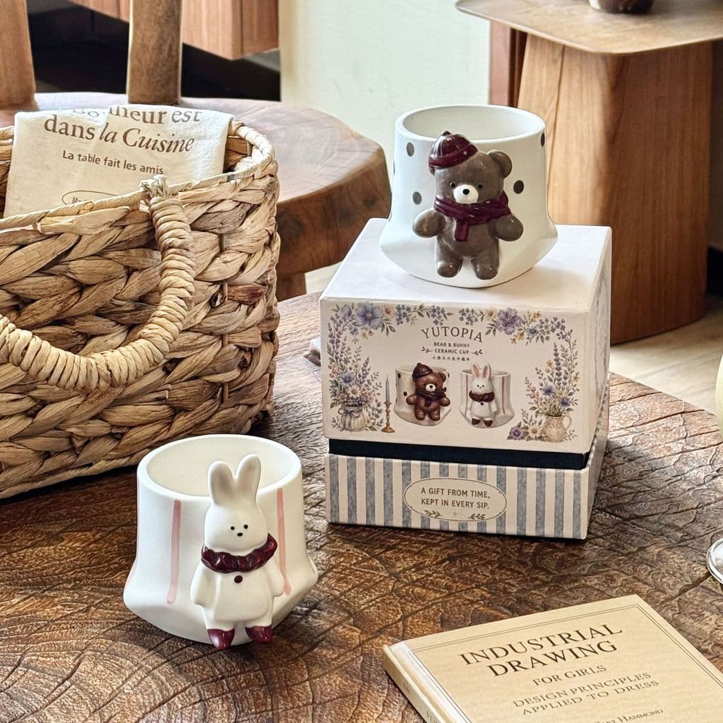 Caneca de urso tridimensional para jardim ensolarado, xícara de café de cerâmica, nicho feito à mão, xícara de café pint