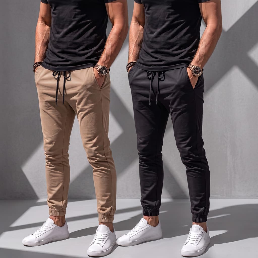 Kit 2 Calças Jogger Masculina Sarja ou Jeans 4 Bolsos com Punho Elástico Streetwear