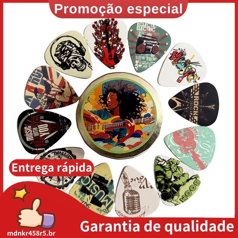 Palhetas Coloridas De Guitarra De 1 Mm-Conjunto De Palheta ABS De 12 Peças Em Caixa De Metal Para Presente De Acessórios