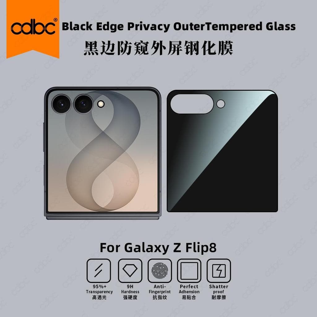 Vidro Temperado cdbc Para Tela Externa Samsung Galaxy Z Flip8 , HD Transparente/Borda Preta/Protetor De Privacidade Anti
