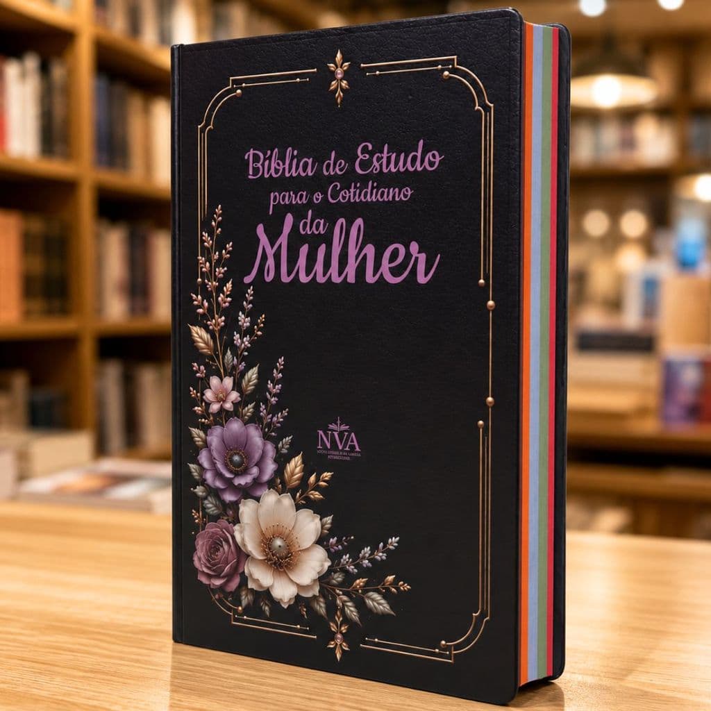 Bíblia de Estudo Para o Cotidiano da Mulher | NVA | Letra Grande | Full Color | Flores Preta