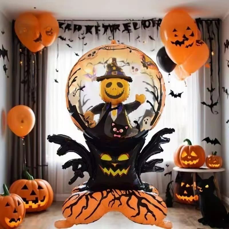 [Decoração De Halloween] Cena Festiva-Balão De Folha De Alumínio Em Pé-Adereços De Atmosfera De Festa-Morcegos , Balões