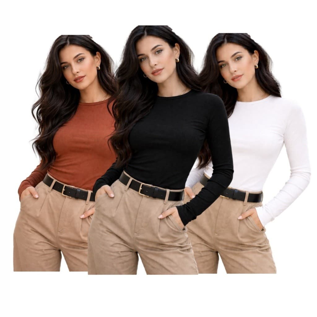 Kit 2 Blusa Frio Manga Longa Segunda Pele Basica Lisa Confortavel  Elegante Moda Feminino 2510KIT