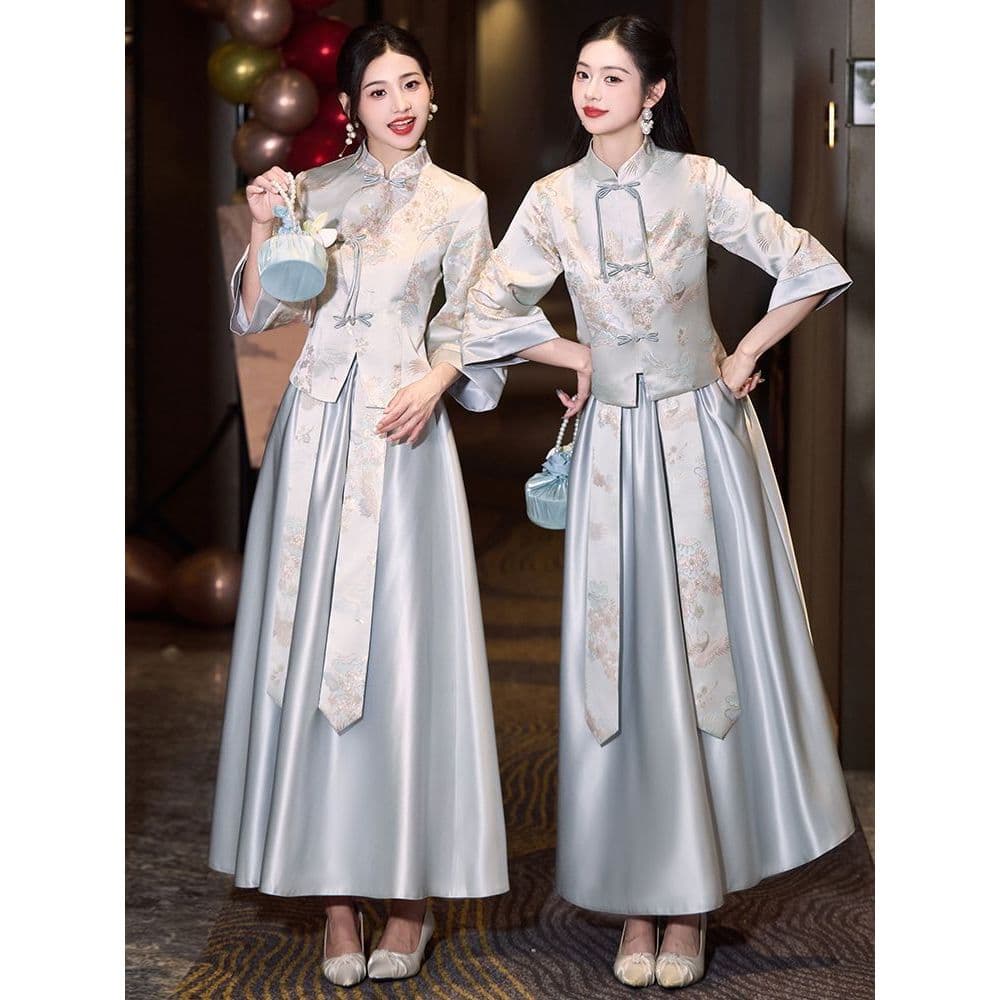 [Novos produtos] Novo vestido de dama de honra do grupo de irmãs chinesas estilo casamento pequeno vestido Cheongsam de