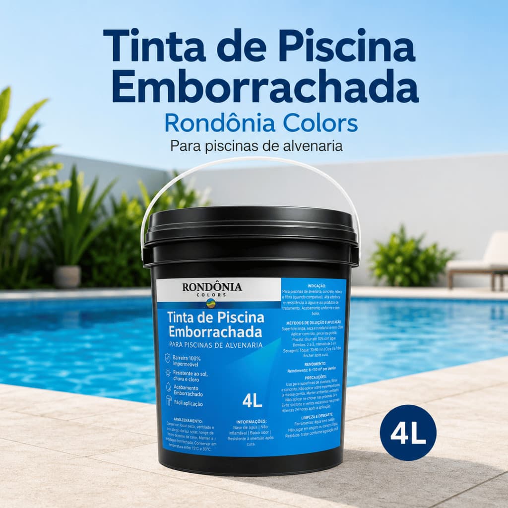 **Tinta Piscina Emborrachada 4L Impermeável Alvenaria Cloro Sol Chuva Baixo Odor Fácil Aplicação Azul**