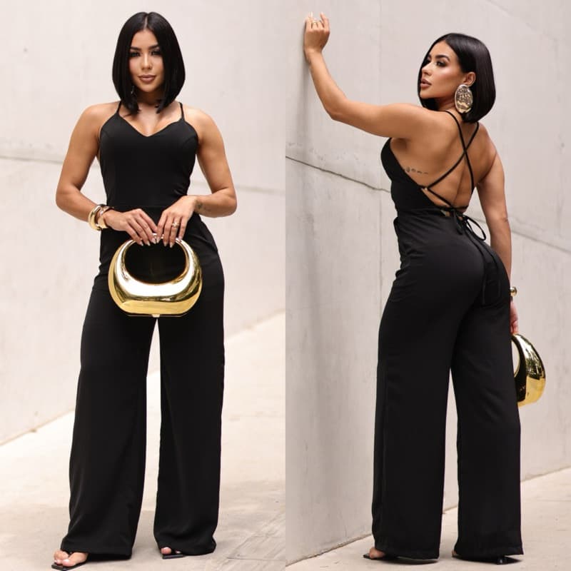 Macacão feminino pantalona  forro e bojo costa vazadas regulaguem Moda feminina elegante Festas casual