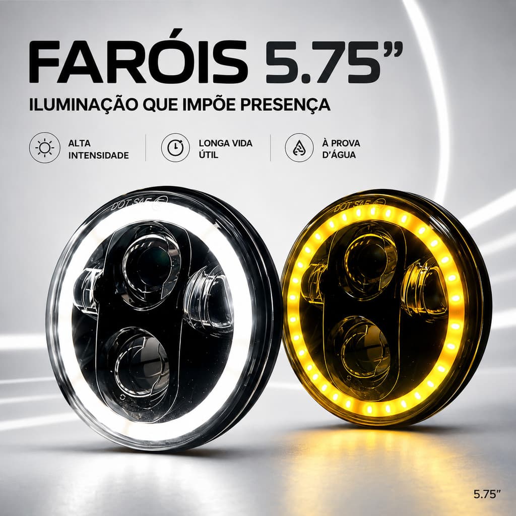 Kit 2 Faróis Projetor LED 5,75 Angel Eyes Branco Âmbar para 4x4 Hot Rod Scrambler