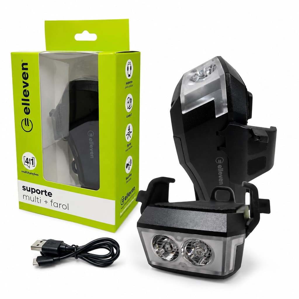 SUPORTE MULTIFUNÇÕES  4 EM 1 para CELULAR+FAROL+POWER BANK+BUZINA