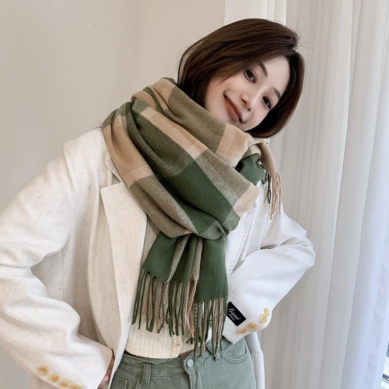 2026 novo estilo versão coreana inverno imitação Retro xadrez cachecol masculino japonês borla xale cachecol quente