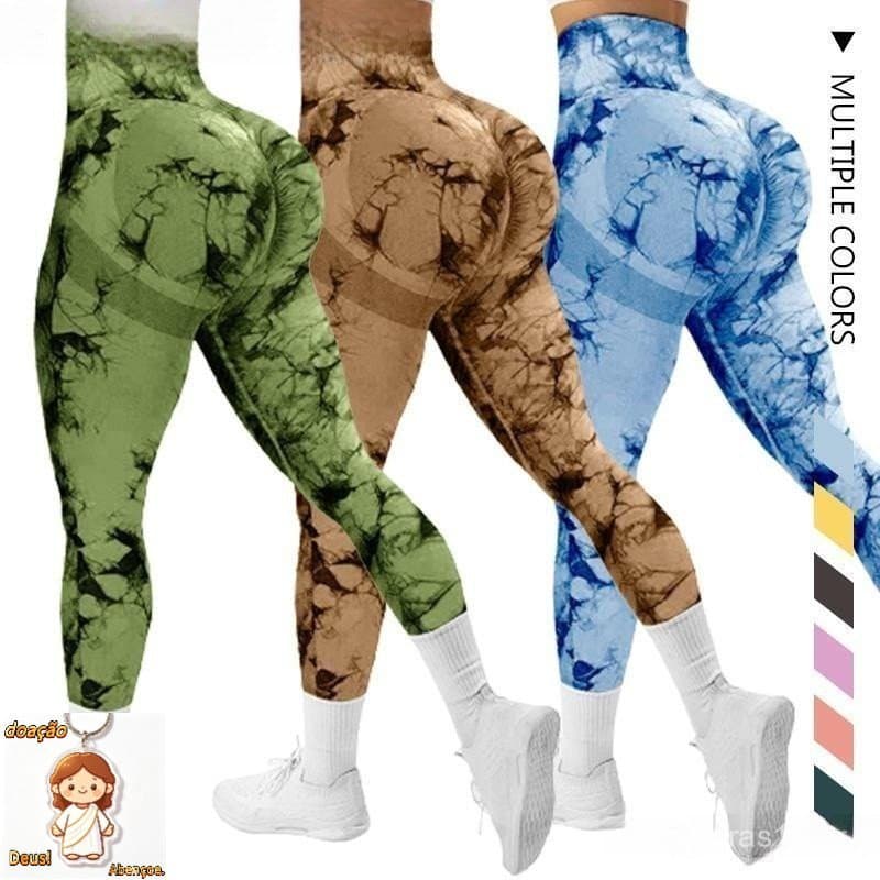 Tie-dye Calça Legging Academia Levanta Bumbum Sem Costura Cintura Alta Yoga Roupa Fitness Feminina