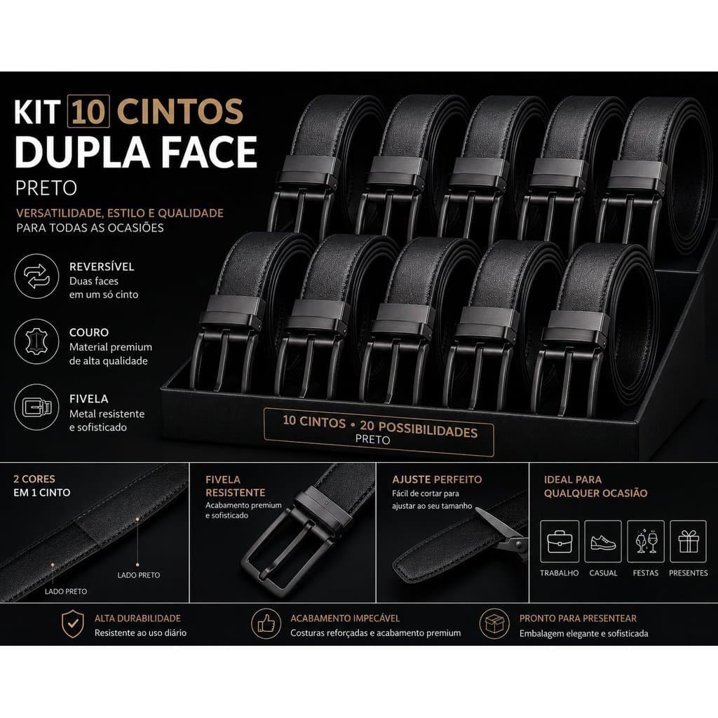 Kit 50 Cintos Social Masculino Adulto Couro Sintético Elegante