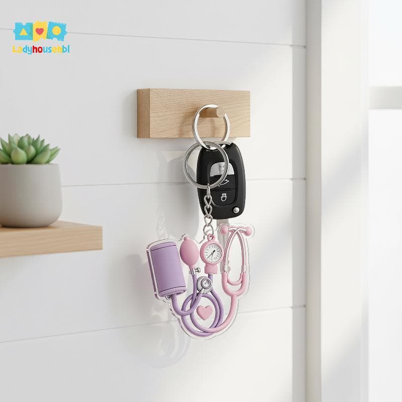 LAHG > Chaveiro Médico Acrílico 2D , Design De Estetoscópio De Desenho Animado , Ecológico Para Trabalhador De Saúde , N