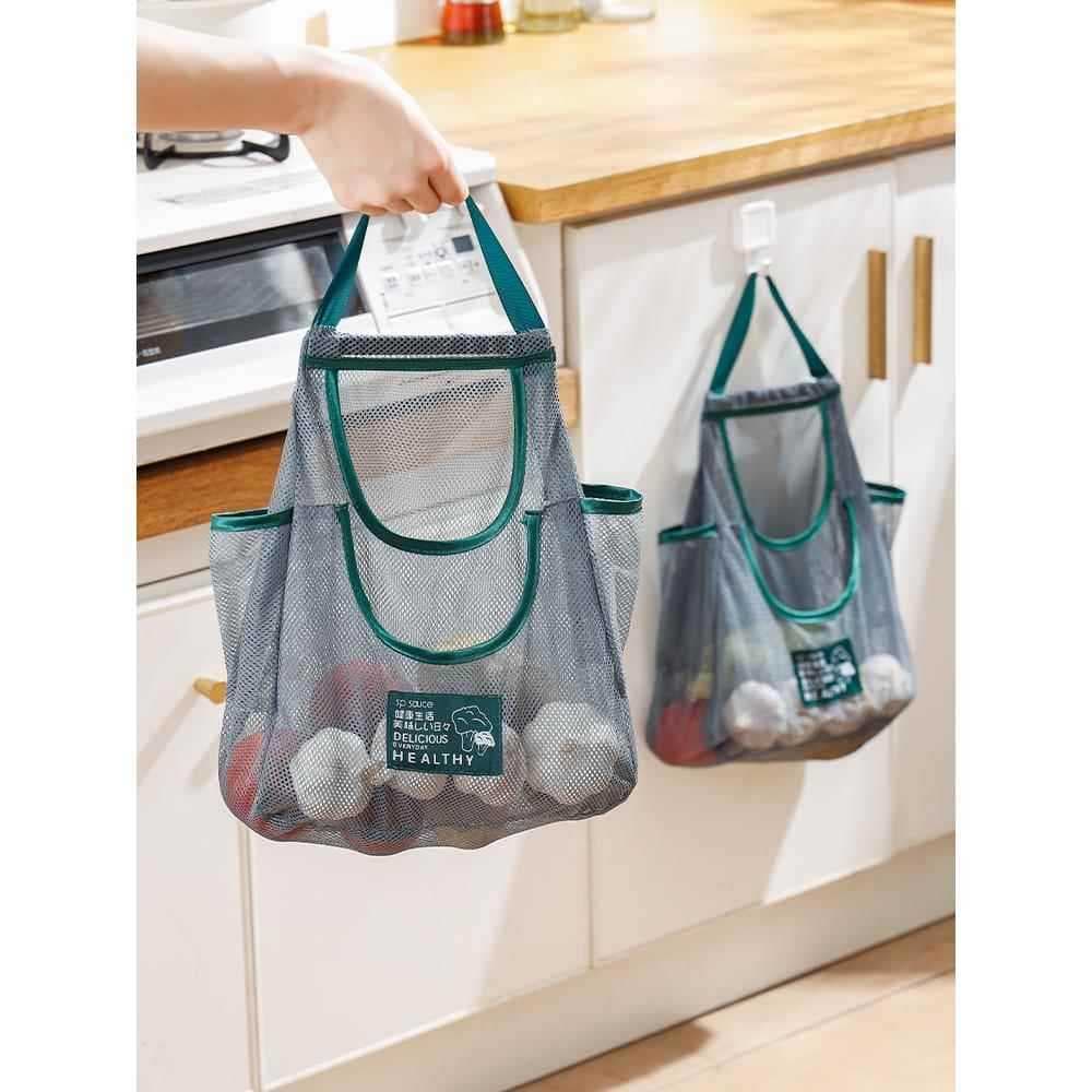 Cozinha multifuncional frutas vegetais pendurado saco gengibre alho armazenamento ferramenta útil fixado na parede alho