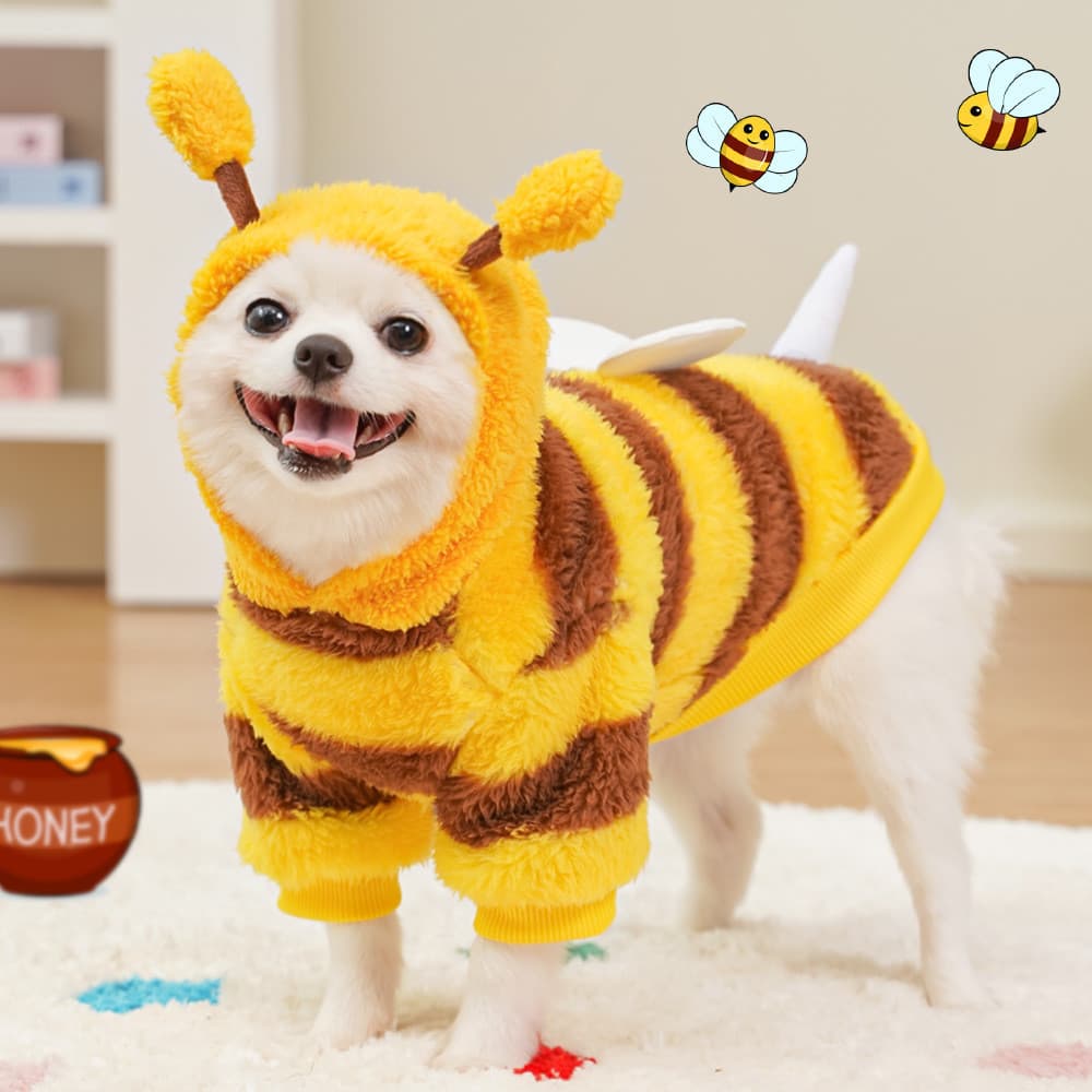 Roupa para Animais de Estimação em Forma de Abelha de Desenho Animado, Macacão Quente de Inverno para Cães, Casaco com C