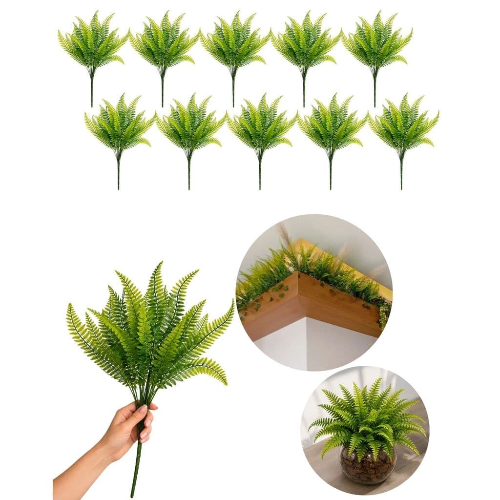 Kit 10 Pick Buquê Samambaia Cheio Arranjo Plantas Artificial