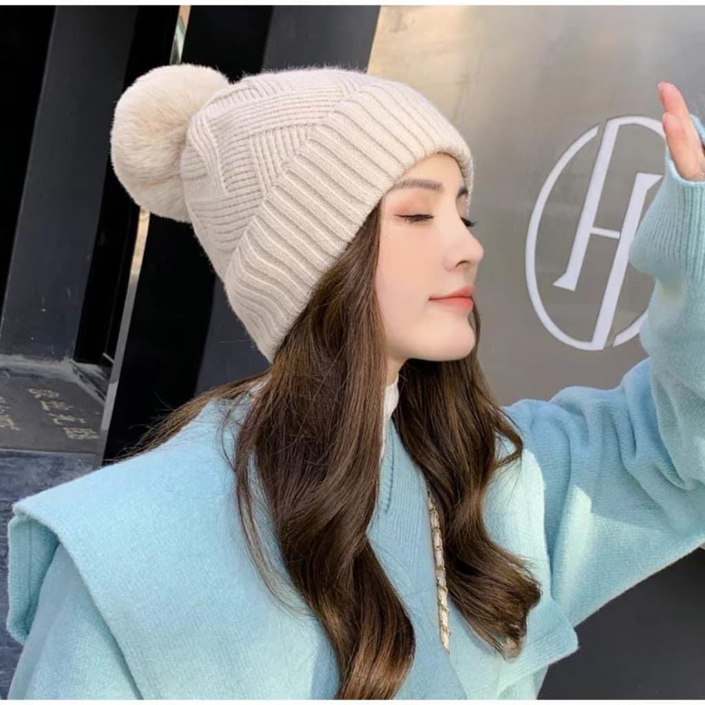 Touca Feminina Gorro De Lã Boina Inverno Adulto Lisa Forrada Lã Gorro 1 Pompom Inverno Frio