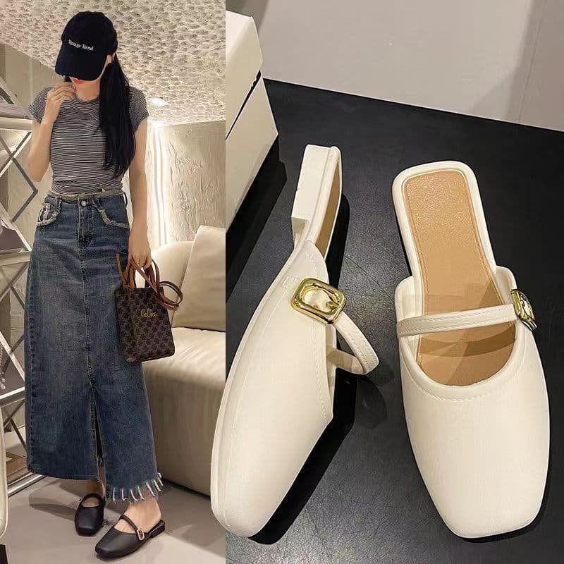 2025 novo estilo chinelos plana exterior usar deslizamento-On Baotou verão único sapatos moda All-Match preguiçoso Mules