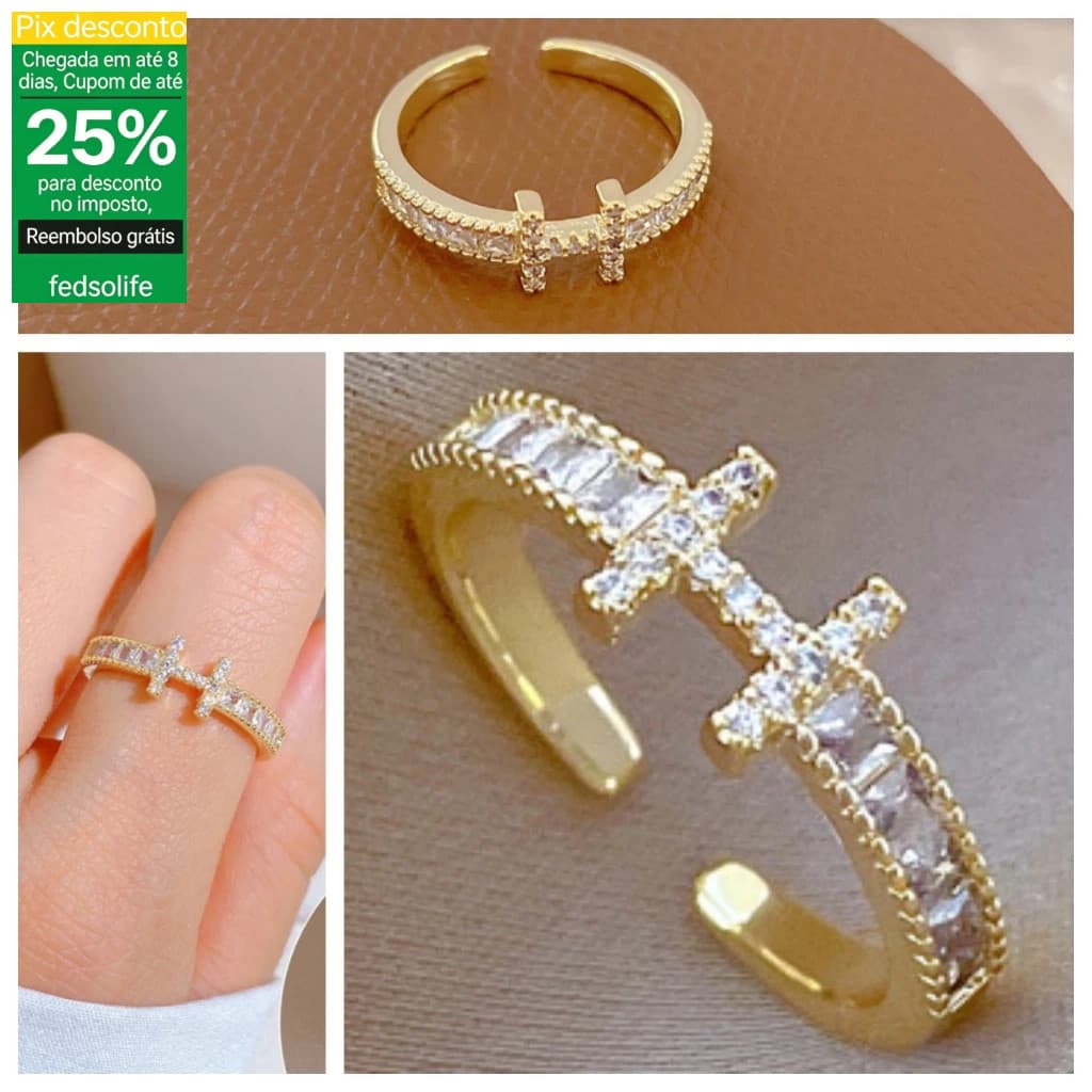 Anel Fedsolife ajustável banhado a ouro diamante simples joias de mão anel japonês anel de casal