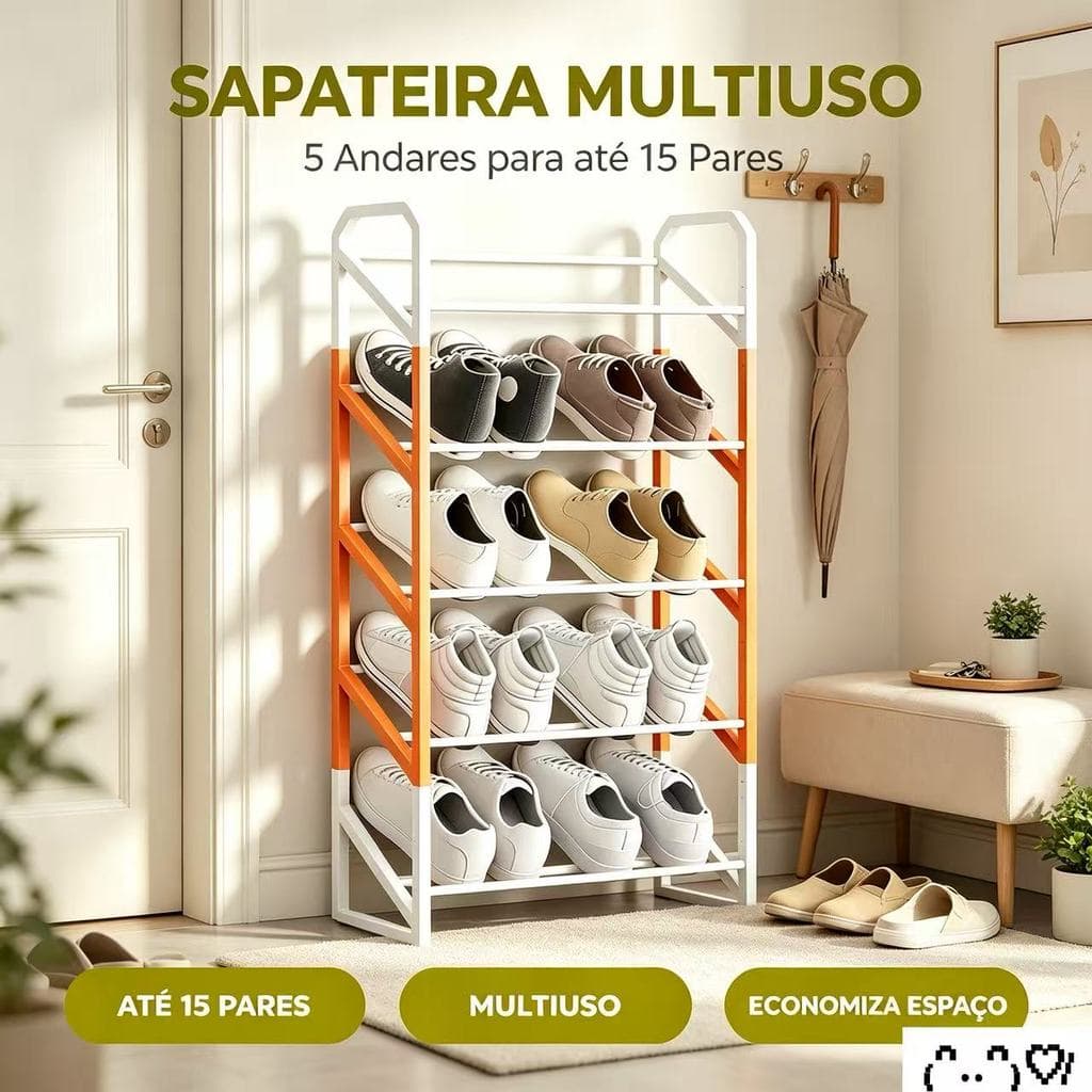 Sapateira Rack Multiuso Organizadora 5 Andares, Capacidade para até 15 Pares de Calçados