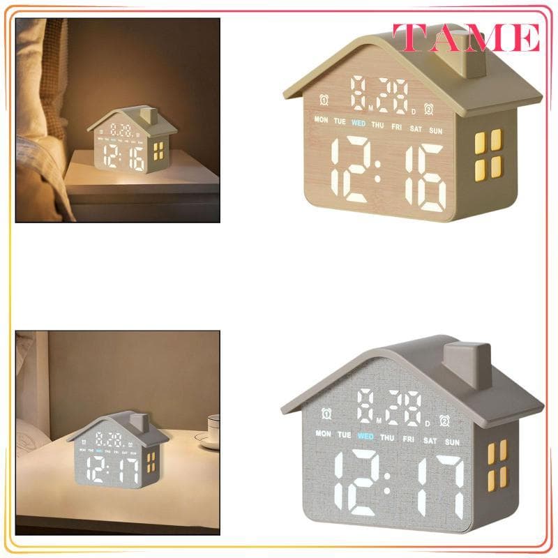 [Tame_sz] Despertador LED Relógio De Mesa Digital Em Formato De Casa Com Material PP Luz Noturna Ajustável Mostra Hora ,
