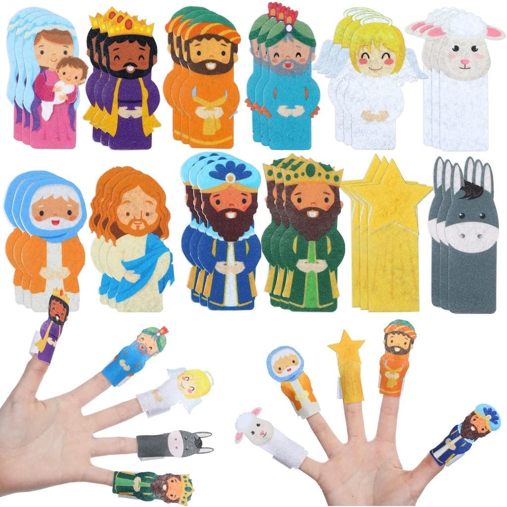 36 Peças de Fantoches de Dedo Religiosos Cristãos, Brinquedos Bíblicos de Feltro, Fantoches de Jesus para Páscoa, Suprim