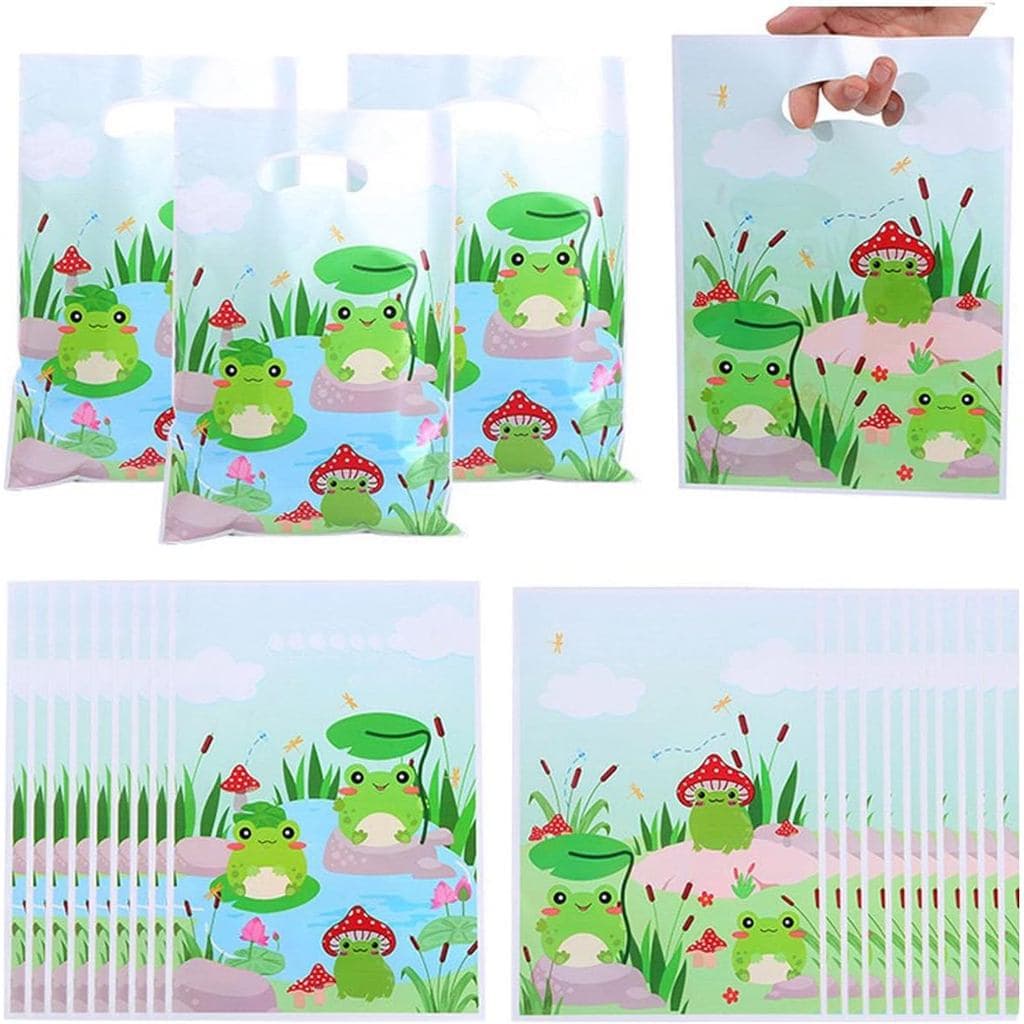 LYK 30PCS Sacos de Presentes com Tema de Sapo da Primavera, Cogumelos e Folhas de Lótus para Decorações de Festa de Aniv