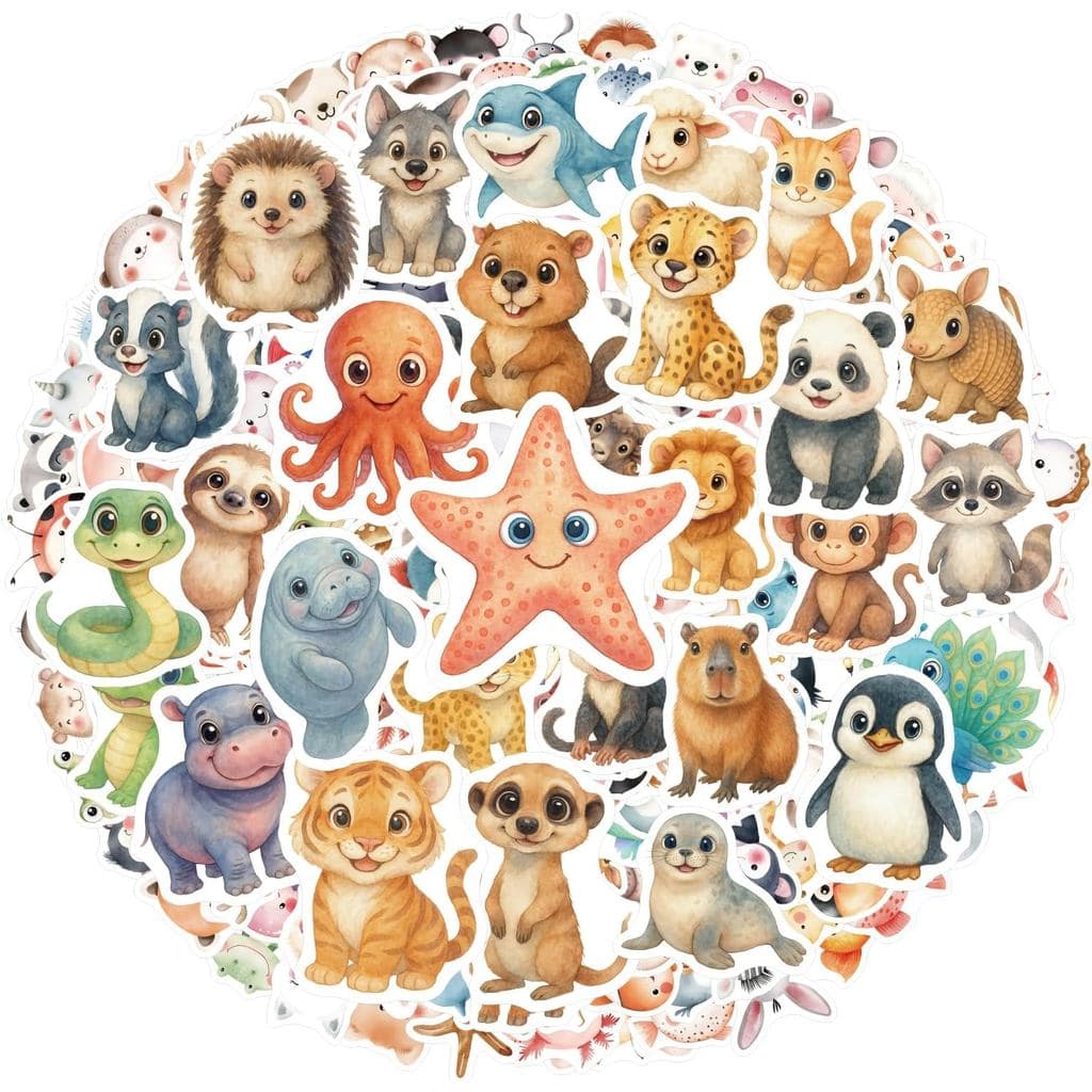 300 Adesivos de Animais Fofos para Crianças, Adesivos de Vinil Impermeáveis para Garrafa de Água, Recompensas de Ensino,