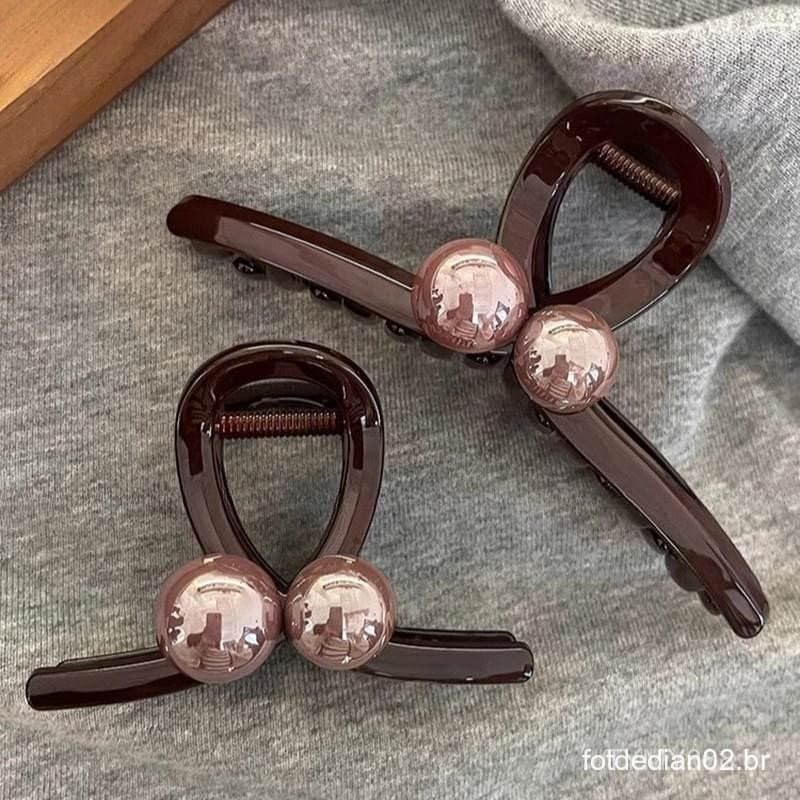 Elegante presilha de cabelo com pérolas, adequada para mulheres e meninas, presilha de cabelo de plástico grande e simpl