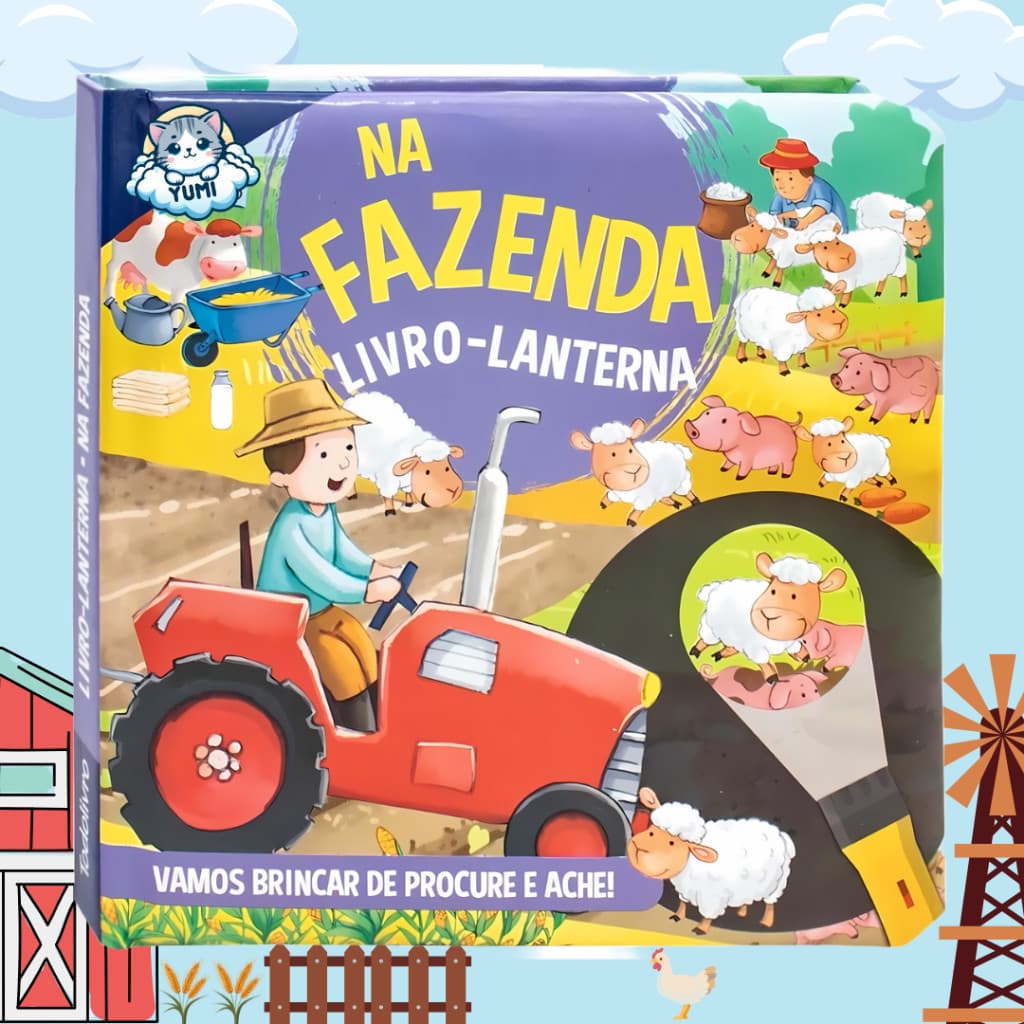 Livro-lanterna Infantil Animais Fazenda Livro Mágico Educativo Interativo Premium Colecionável