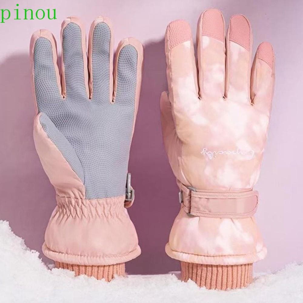 Luvas De Esqui De Inverno PINOU , Equitação Quentes De Pelúcia Com Tela Sensível Ao Toque Tie-Dye , Luva Térmica De Cicl