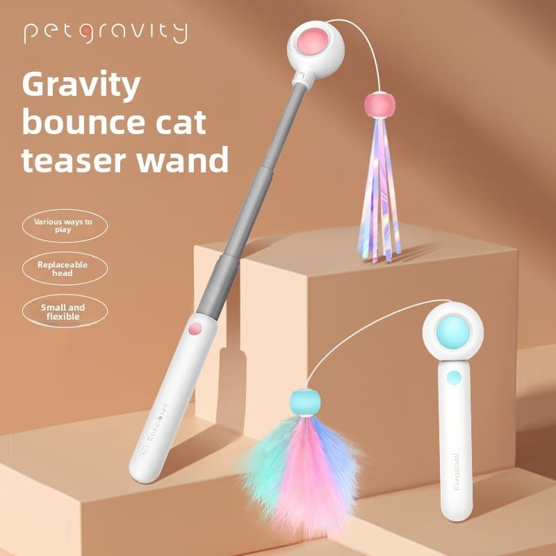 Brinquedo Interativo De Varinha De Gato Com Ponteiro Laser , Teaser De Penas Telescópico Para Gatos Internos