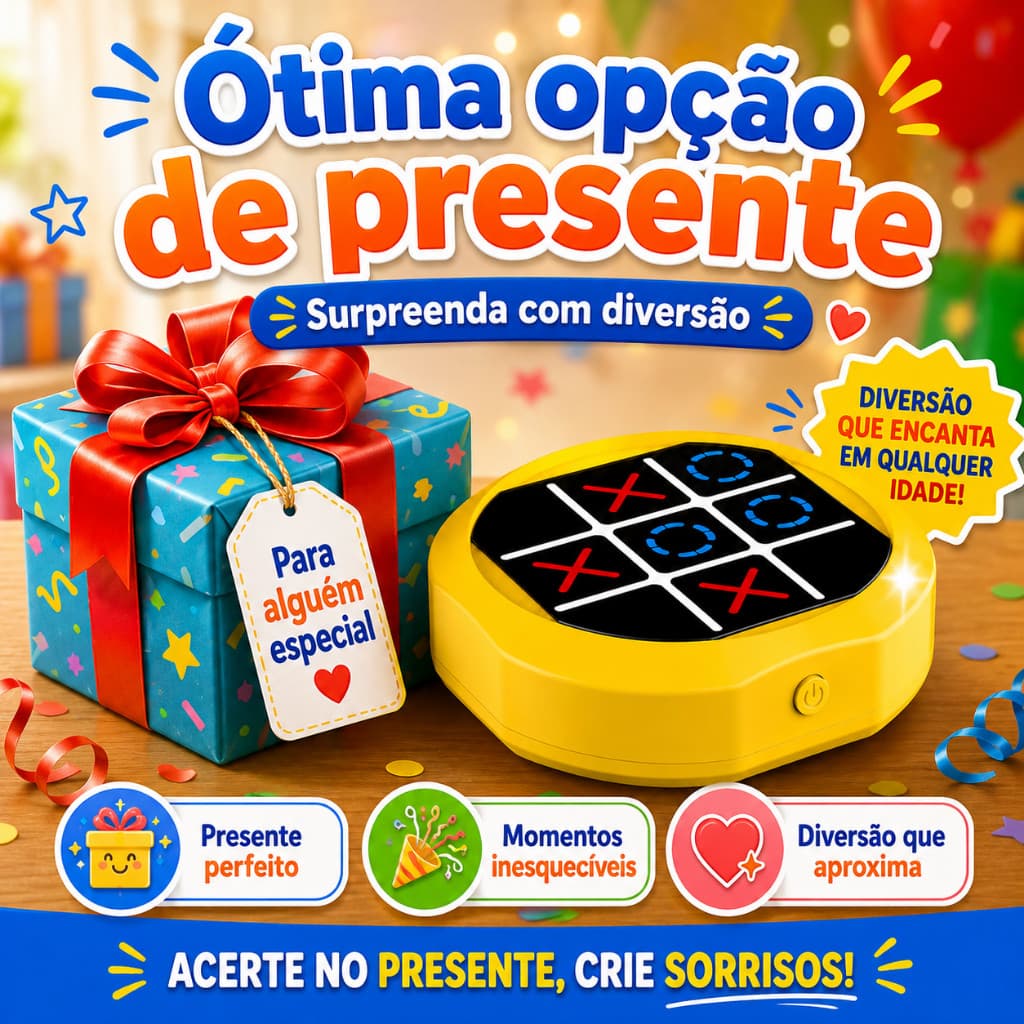Jogo da Velha Eletrônico Infantil Interativo com Luzes e Sons Portátil Educativo Amarelo