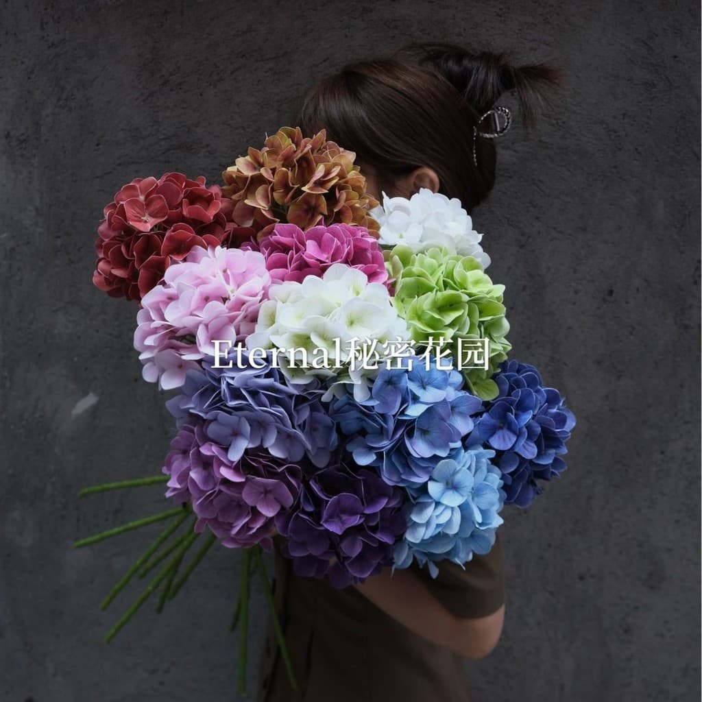 Flores artificiais filme 3d hortênsia pétala sentir simulação hortênsia decoração de casamento impressão 3d arranjo de f