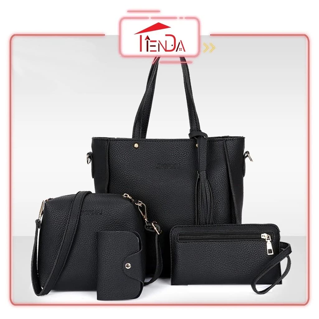 TIENDA Bolsa Feminina Fashion 4 em 1, Novo Estilo Coreano, Conjunto de Quatro Peças, Bolsa Mãe, Bolsa de Mão, Bolsa de V
