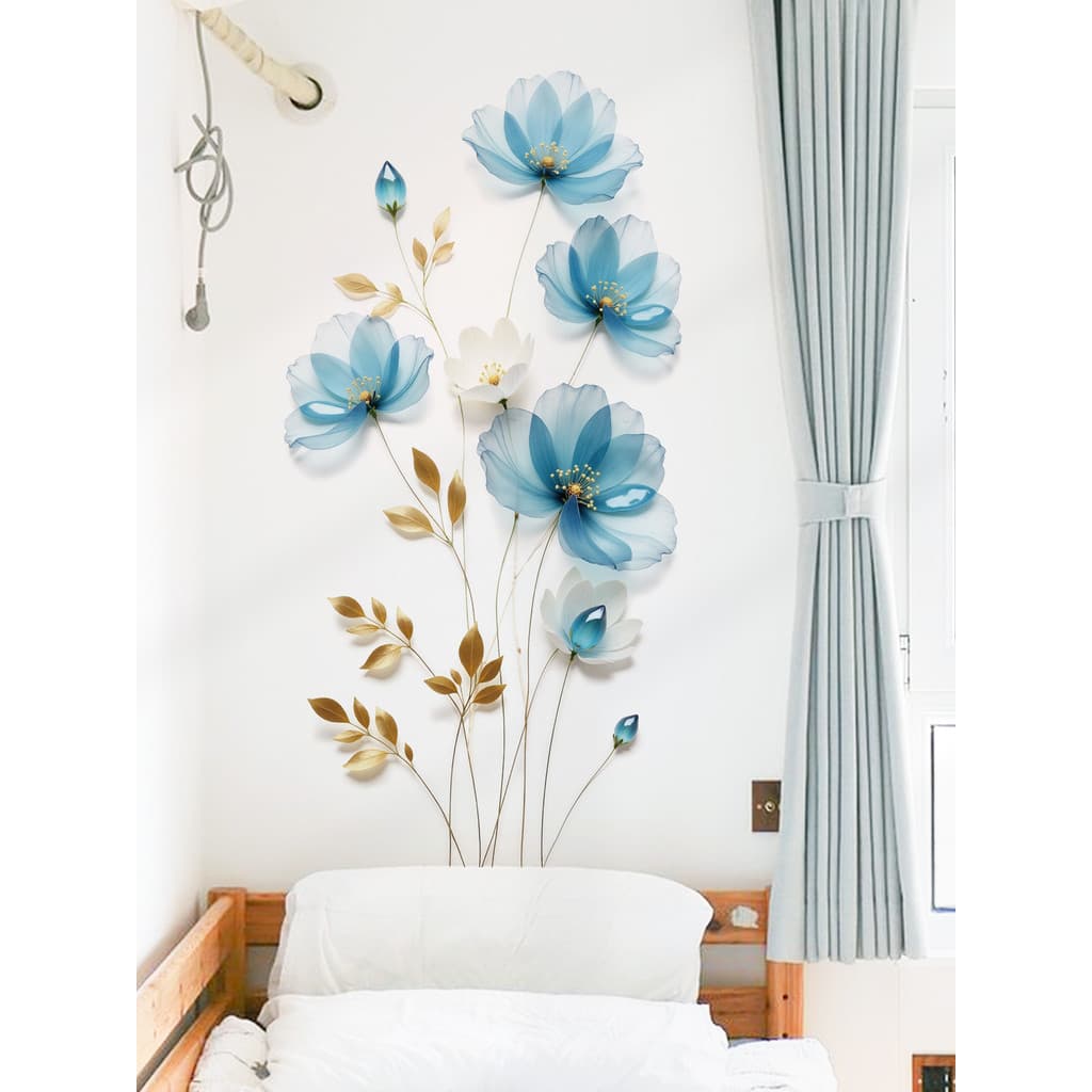 Azul translúcido flores cura auto-adesivo adesivos de parede decoração do quarto adesivos capa de parede buracos de reme