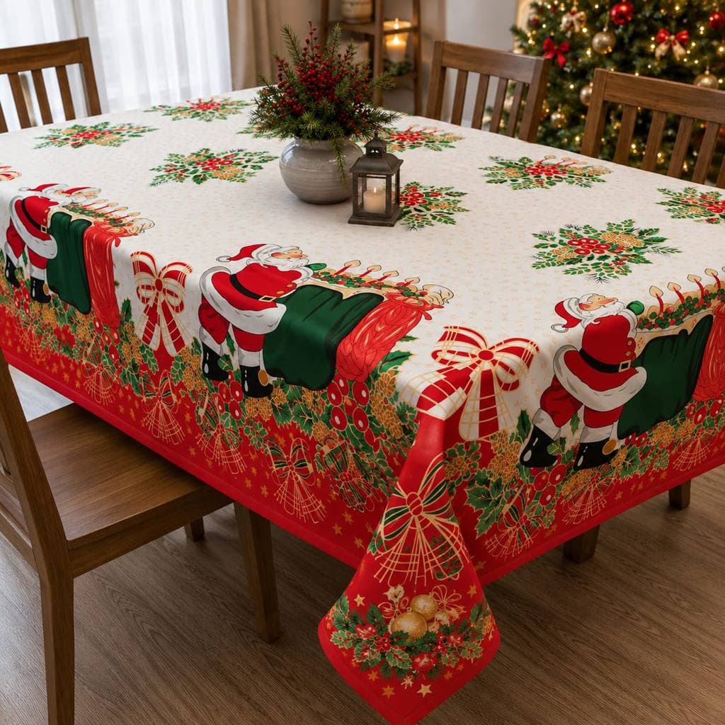 Toalha de Mesa Natalina Oxford Estampada - Todos os Tamanhos