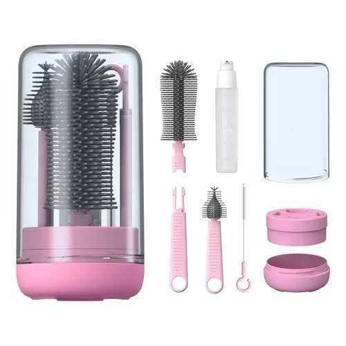 Kit de Escovas de Silicone 4 em 1 para Limpeza de Copo Garrafa Mamadeira Portátil Para Viagem
