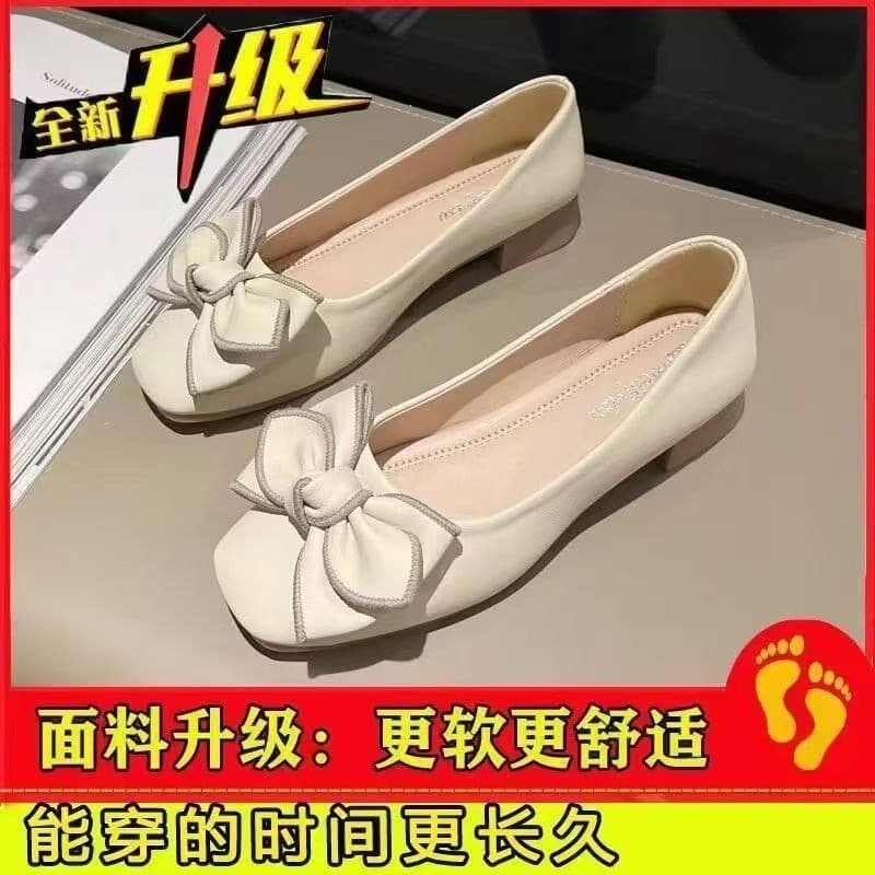 Sapatos de sola macia de tendão de carne de alta qualidade feminino salto grosso novo estilo All-Match deslizamento em b