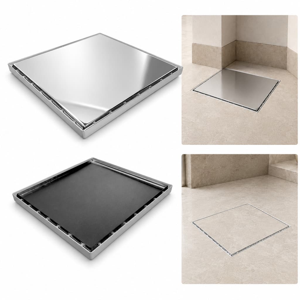 Ralo Anti Cheiro Oculto Inox 30x30 com Coletor Cinza Saídas 75mm 100mm e 150mm com Tela