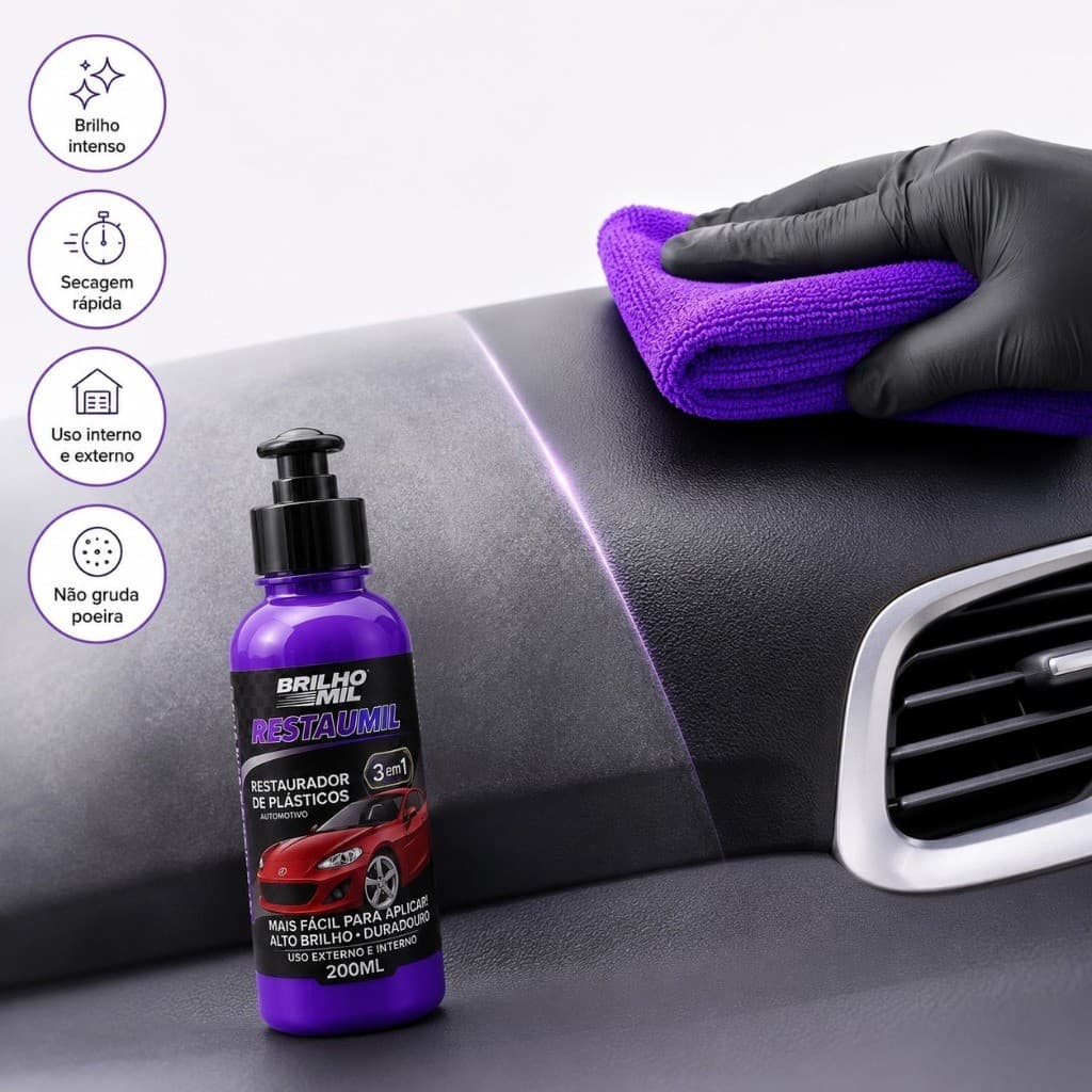 Revitalizador Plástico Automotivo 200ml Restaurador Painel Borracha Brilho Proteção Duradoura