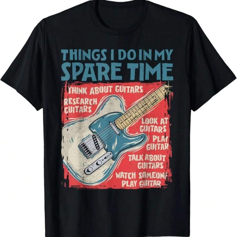 Camiseta Homen e Mulher T-Shirt Unissex Estilo Moda Estampada Guitarra Things i Do In My Spare Time Style Barato Camisa
